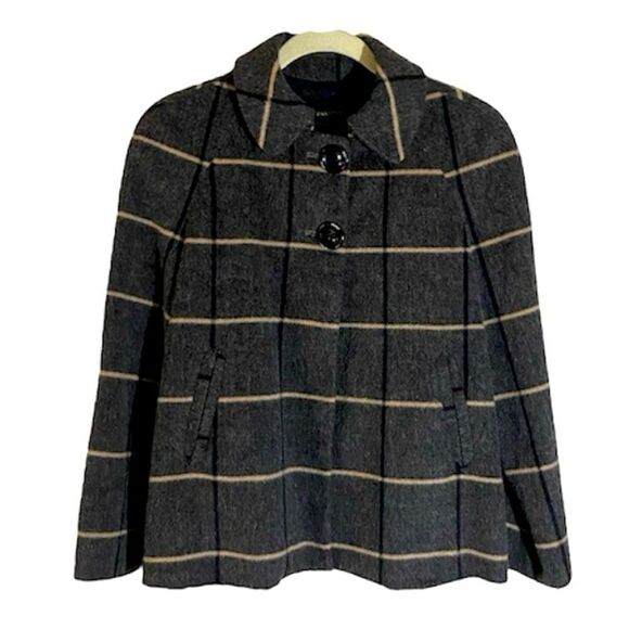 ZARA LINED CAPE JACKET PETER PAN COLLAR WOOL BLEND GRY BLACK TAN WOMENS MEDIUM - Picture 1 of 8